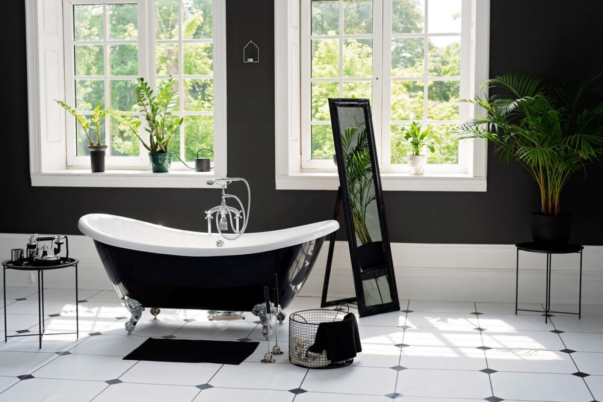 Modern Bathroom with Large Sunny Windows Interior Design